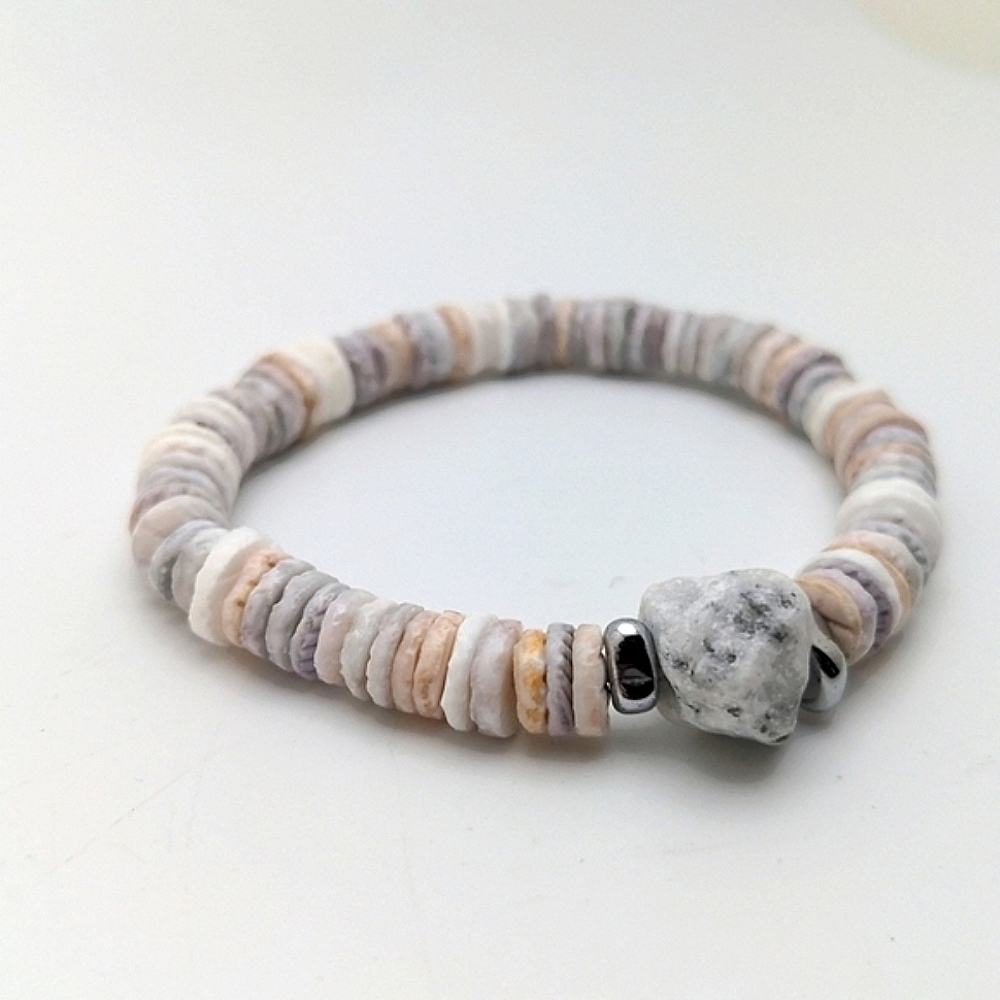 Heishi Shell Stone Bead Stretch Bracelet Neutral Tone
